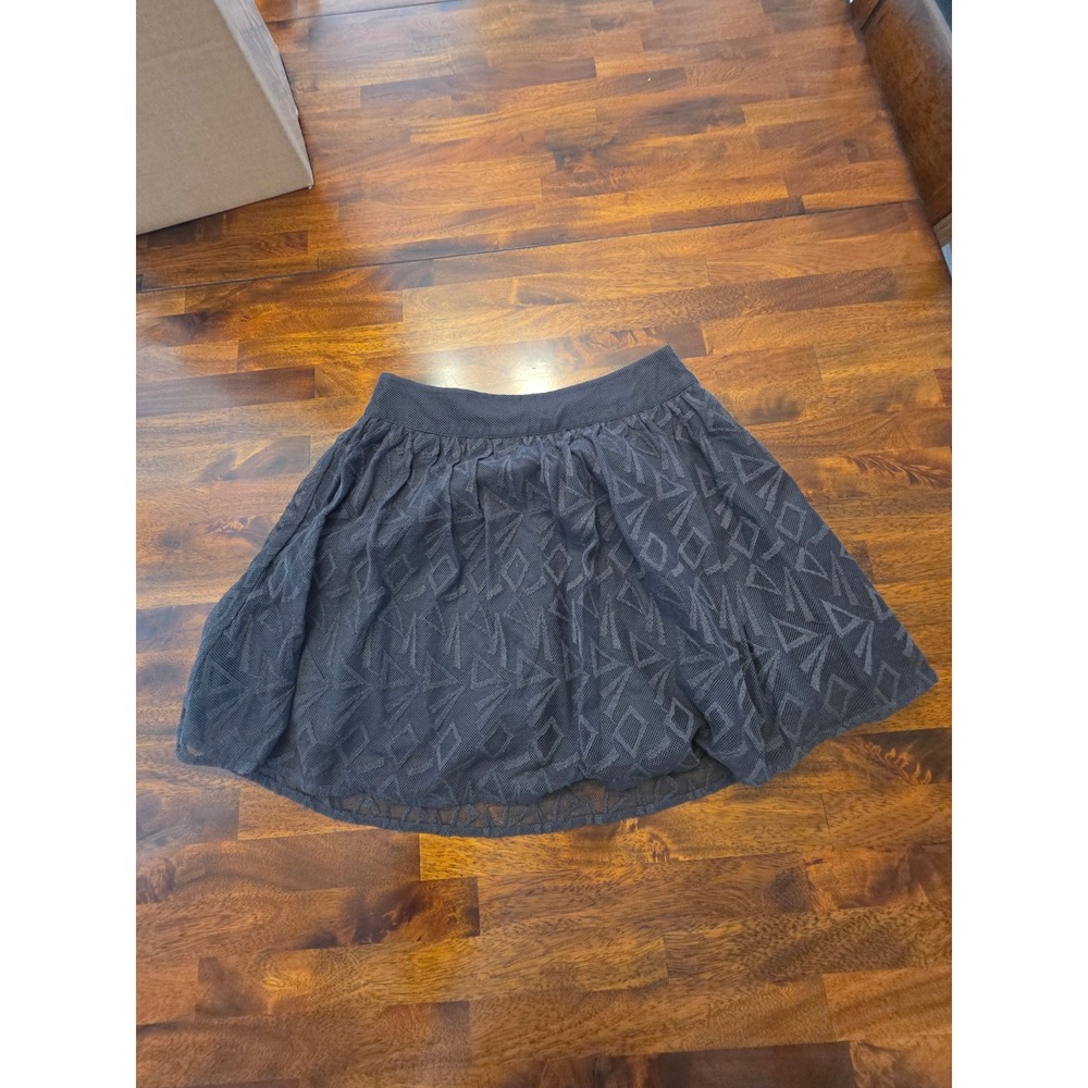 Free People Black Geometric Mesh Mini Skirt A-Line Flared Size Small Petite 224